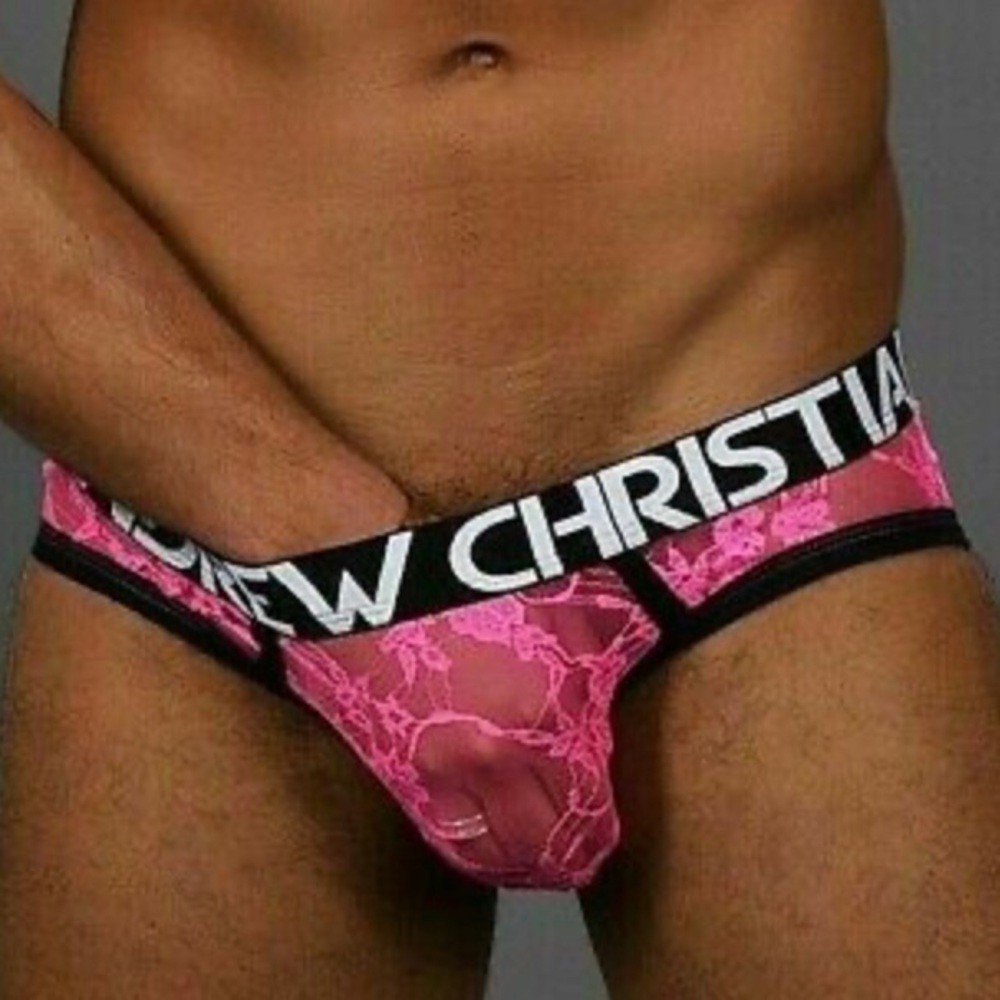 Andrew Christian Pink Floral Lace Briefs